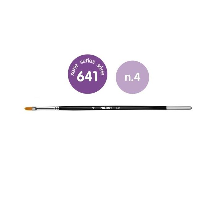 Milan 612 Premium Synthetic Pack de 6 Pinceles Lengua de Gato Numero 4 - Bolsa con Colgador - Pelo Sintetico - Mango Corto - Color Negro