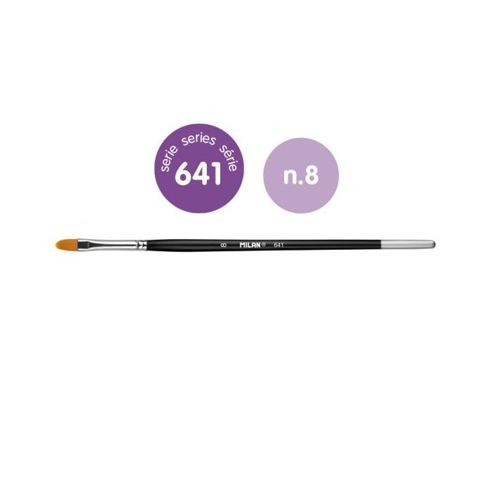 Milan 612 Premium Synthetic Pack de 6 Pinceles Lengua de Gato Numero 8 - Bolsa con Colgador - Pelo Sintetico - Mango Corto - Color Negro