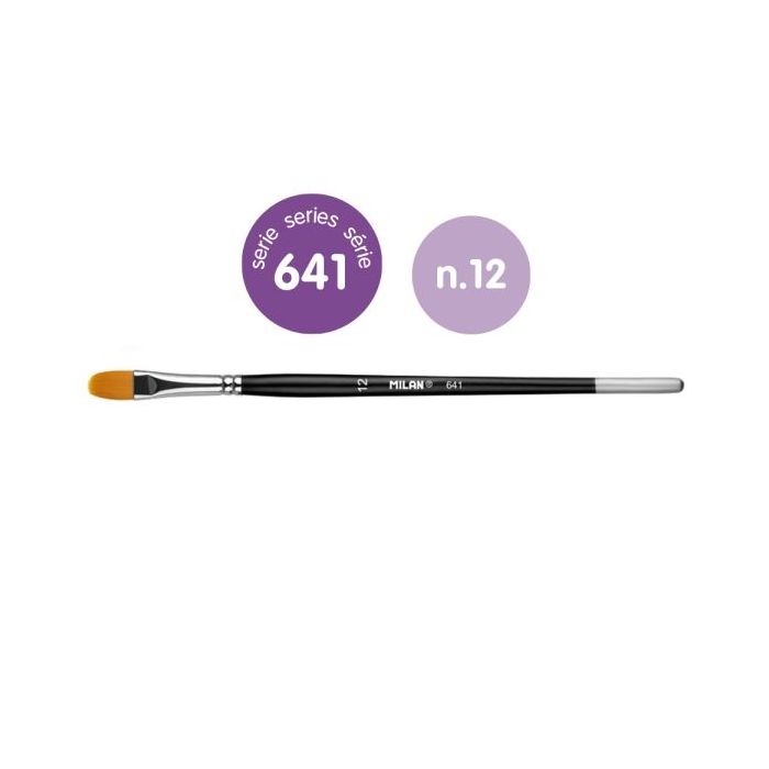 Milan 612 Premium Synthetic Pack de 6 Pinceles Lengua de Gato Numero 12 - Bolsa con Colgador - Pelo Sintetico - Mango Corto - Color Negro