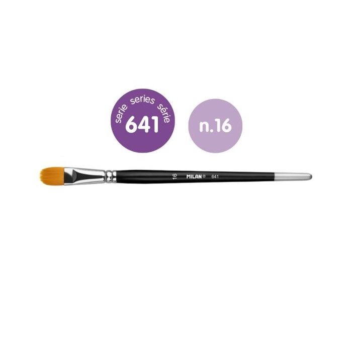 Milan 612 Premium Synthetic Pack de 3 Pinceles Lengua de Gato Numero 16 - Bolsa con Colgador - Pelo Sintetico - Mango Corto - Color Negro