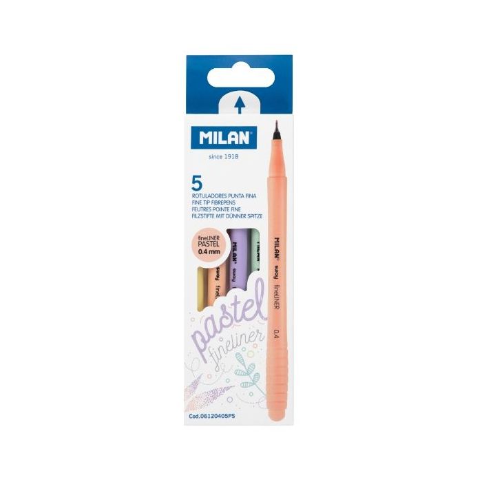Milan Sway Fineliner Pack de 5 Rotuladores Punta Fina Sway Pastel Fineliner 0.4mm - Tinta al Agua - Punta Fina 0.4mm - Colores Surtidos