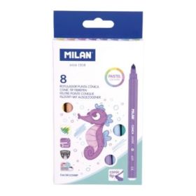 Milan Pack de 8 Rotuladores - Tinta al Agua - Punta Conica de 5mm - Colores Pastel Surtidos