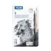 Milan Pack de 3 Lapices de Grafito Acuarelables Surtidos + Sacapuntas + Goma de Borrar + Pincel - Caja Metalica - Bandeja Interior - Color Gris Oscuro