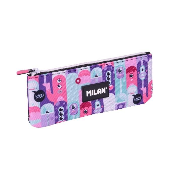 Milan Aliens 2 Estuche Portatodo Plano - Compacto - Cierre de Cremallera - 23x9x1.5cm - Color Rosa
