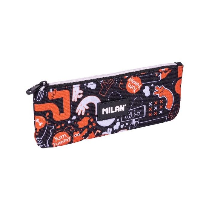 Milan Fingers Estuche Portatodo Plano - Compacto - Cierre de Cremallera - 23x9x1.5cm - Color Naranja