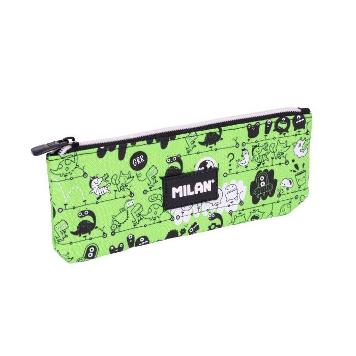 Milan Tandem 2 Estuche Portatodo Plano - Compacto - Cierre de Cremallera - 23x9x1.5cm - Color Verde