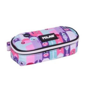 Milan Aliens 2 Estuche Portatodo - Ovalado - Cierre con Cremallera - Malla Interior - 20.5x9x5.5cm - Color Rosa