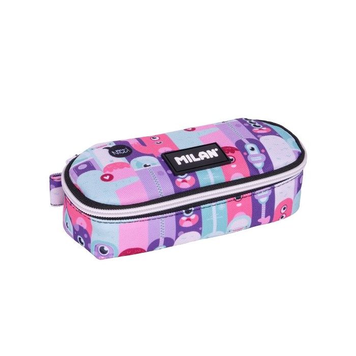 Milan Aliens 2 Estuche Portatodo - Ovalado - Cierre con Cremallera - Malla Interior - 20.5x9x5.5cm - Color Rosa