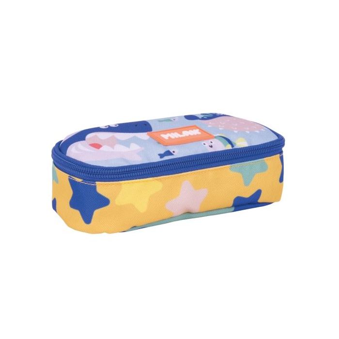 Milan Blue Odyssey Estuche Portatodo - Ovalado - Cierre con Cremallera - Malla Interior - 20.5x9x5.5cm - Multicolor