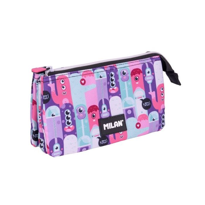 Milan Aliens 2 Estuche Portatodo - 5 Compartimentos - 22x12x4cm - Color Rosa