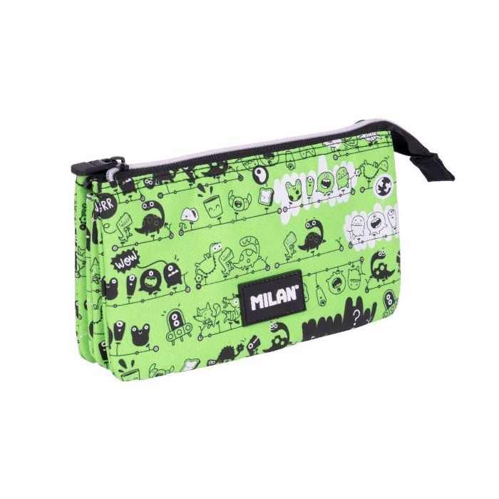 Milan Tandem 2 Estuche Portatodo - 5 Compartimentos - 22x12x4cm - Color Verde