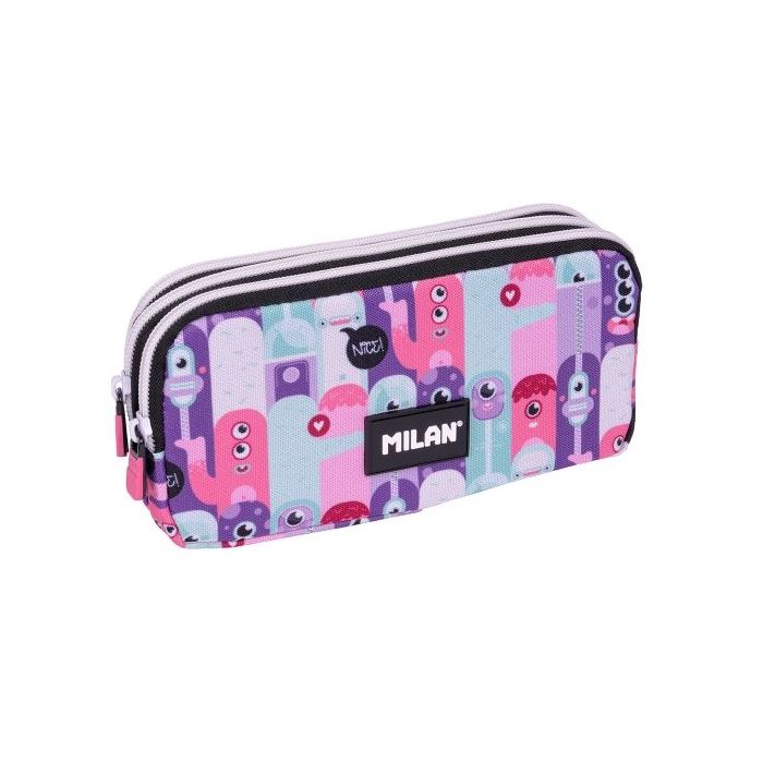 Milan Aliens 2 Estuche Portatodo - Cremallera - 3 Compartimentos - 22x11x6.5cm - Color Rosa