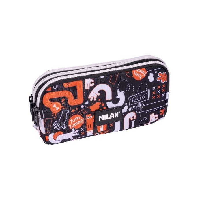 Milan Fingers Estuche Portatodo - Cremallera - 3 Compartimentos - 22x11x6.5cm - Color Naranja