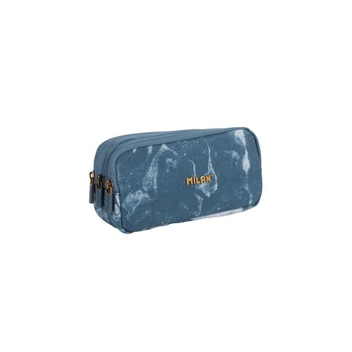 Milan Lava Estuche Portatodo - Cremallera - 3 Compartimentos - 22x11x6.5cm - Color Azul