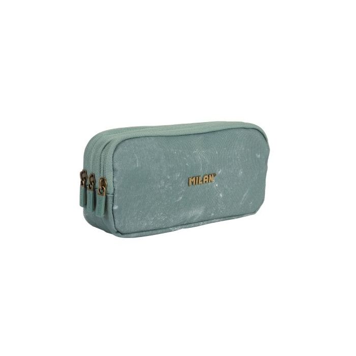 Milan Lava Estuche Portatodo - Cremallera - 3 Compartimentos - 22x11x6.5cm - Color Verde