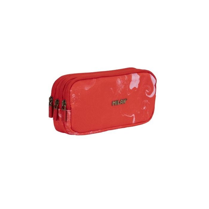 Milan Lava Estuche Portatodo - Cremallera - 3 Compartimentos - 22x11x6.5cm - Color Rojo