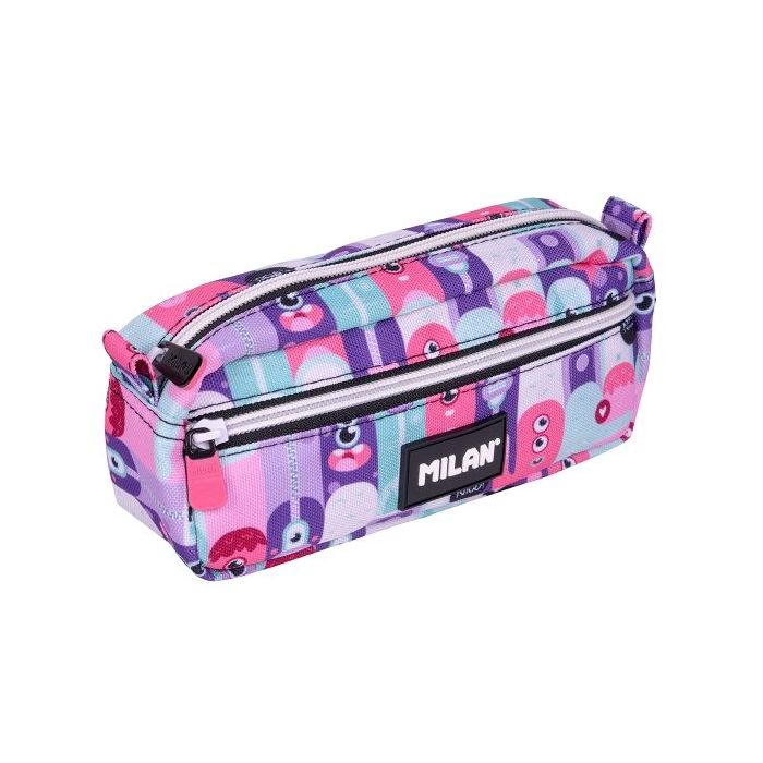 Milan Aliens 2 Estuche Portatodo - Rectangular - 2 Cremalleras - 21x8.5x6.1cm - Color Rosa