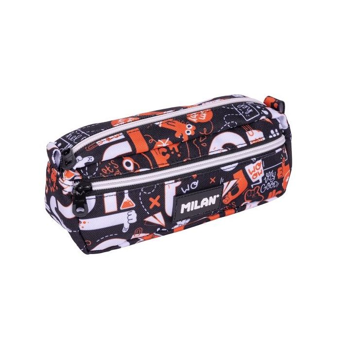 Milan Fingers Estuche Portatodo - Rectangular - 2 Cremalleras - 21x8.5x6.1cm - Color Naranja