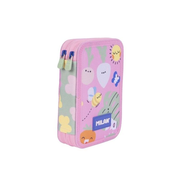 Milan Green and Grow Plumier de 2 Pisos con Regla - Sacapuntas - Gomas de Borrar - Lapices de Grafito y de Colores - Rotuladores - Boligrafo Azul - 19.5x13x5cm - Multicolor