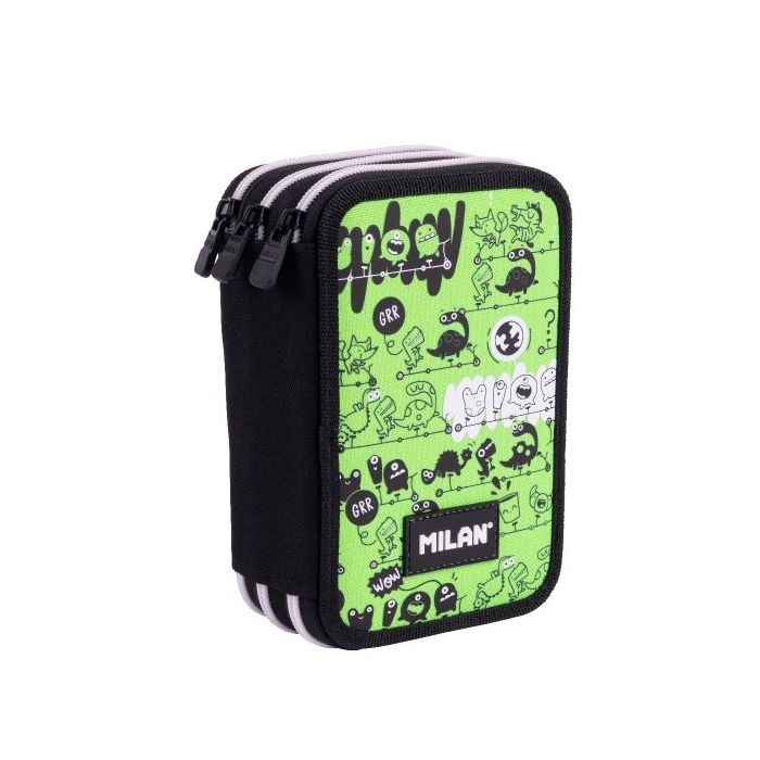 Milan Tandem 2 Plumier de 3 Pisos con Contenido Surtido - 19.5x13x7.5cm - Color Verde