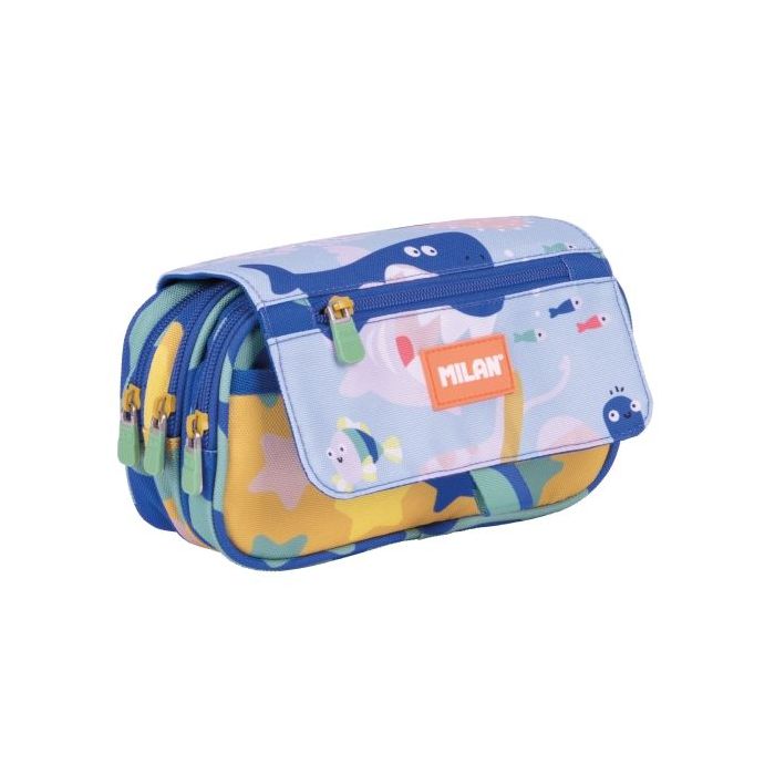 Milan Blue Odyssey Estuche Portatodo con Solapa - Cremallera - 4 Compartimentos - 13x24x10cm - Multicolor