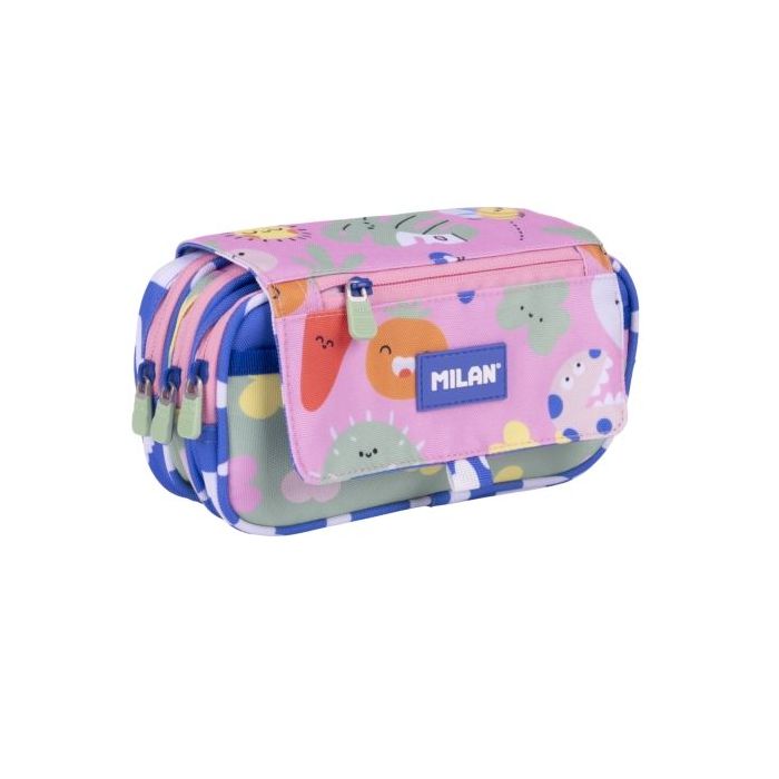 Milan Green and Grow Estuche Portatodo con Solapa - Cremallera - 4 Compartimentos - 13x24x10cm - Multicolor