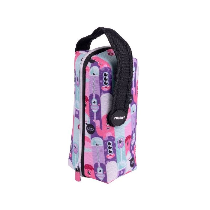 Milan Aliens 2 Pack de 4 Estuches con Goma de Borrar - Sacapuntas - Lapiz - 3 Boligrafos - Regla - 12 Lapices de Colores - 12 Rotuladores
 - Color Rosa