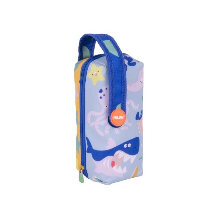 Milan Blue Odyssey Pack de 4 Estuches con Goma de Borrar - Sacapuntas - Lapiz - 3 Boligrafos - Regla - 12 Lapices de Colores - 12 Rotuladores
 - Multicolor