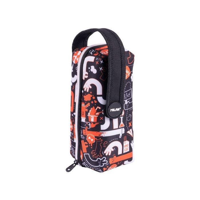 Milan Fingers Pack de 4 Estuches con Goma de Borrar - Sacapuntas - Lapiz - 3 Boligrafos - Regla - 12 Lapices de Colores - 12 Rotuladores
 - Color Naranja