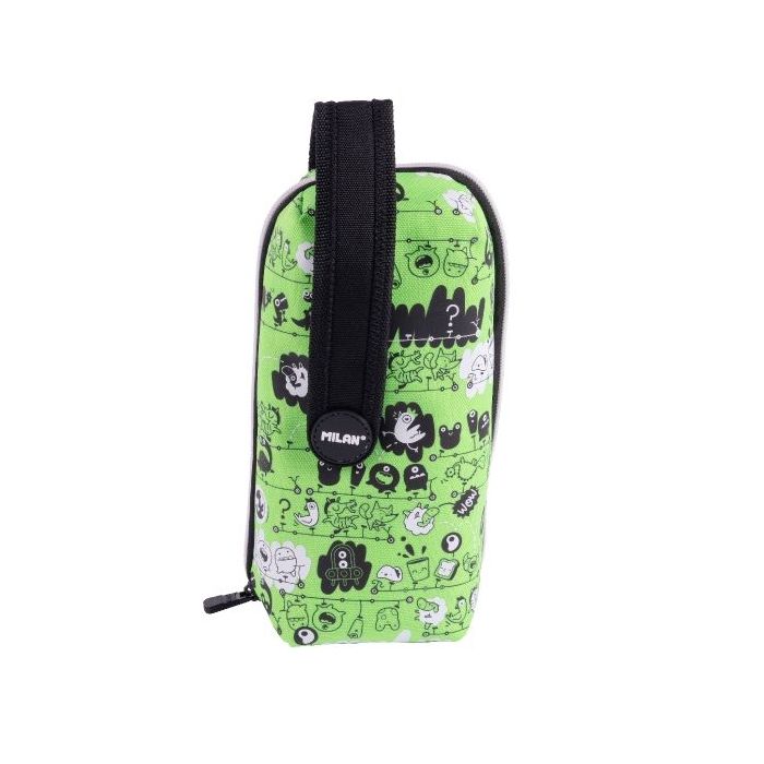 Milan Tandem 2 Pack de 4 Estuches con Goma de Borrar - Sacapuntas - Lapiz - 3 Boligrafos - Regla - 12 Lapices de Colores - 12 Rotuladores
 - Color Verde