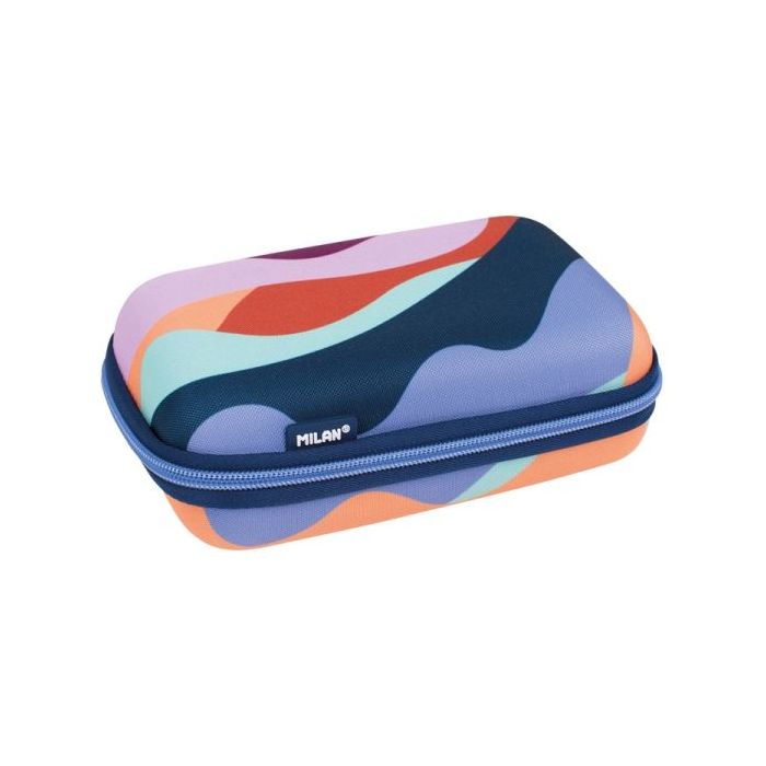 Milan The Fun Pack de 2 Estuches con Goma de Borrar - Semirigido - Sacapuntas - Lapiz - 3 Boligrafos - Regla - 6 Lapices de Colores Metalizados
 - Multicolor