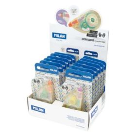 Milan New Look Expositor con 12 Blisters de Cinta Correctora - Presentacion en Blister - 5mm x 15m - Colores Surtidos