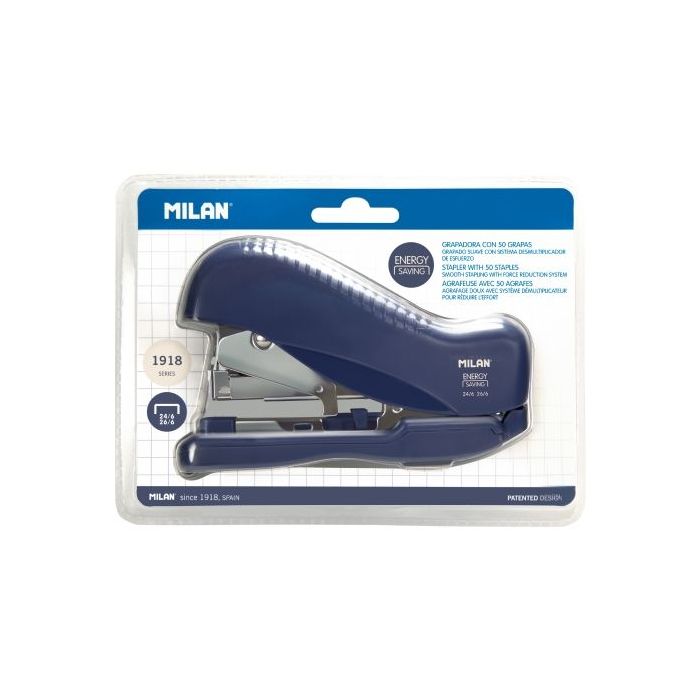 Milan 430 Since 1918 Energy Saving Grapadora - hasta 30 Hojas - Grapas 24/6 y 26/6 - Color Azul