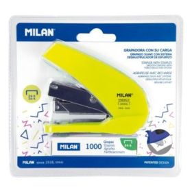 Milan Acid Energy Saving Grapadora Compacta - 1000 Grapas Incluidas - hasta 20 Hojas - Grapas 24/6 y 26/6 - Color Amarillo