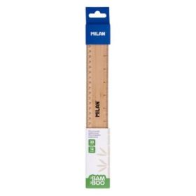 Milan Regla de 30cm - Bambu - Gruesa - Centimetros y Pulgadas - Color Madera Claro