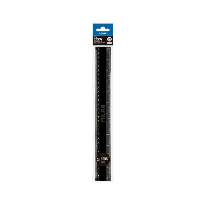 Milan Shadow Regla de 30cm - Plastico Rigido - Opaca - Centimetros y Pulgadas - Color Negro