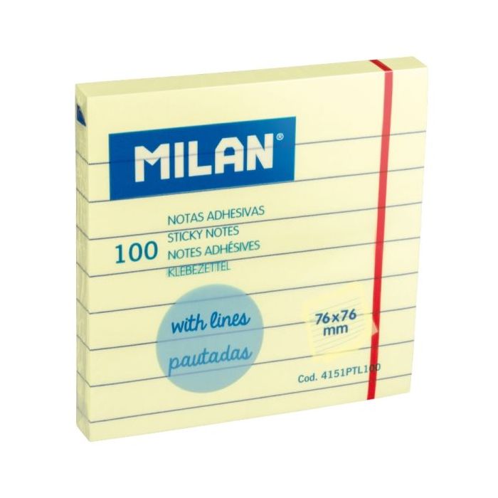 Milan Pack de 100 Notas Adhesivas - Pautadas - 76x76mm - Color Amarillo