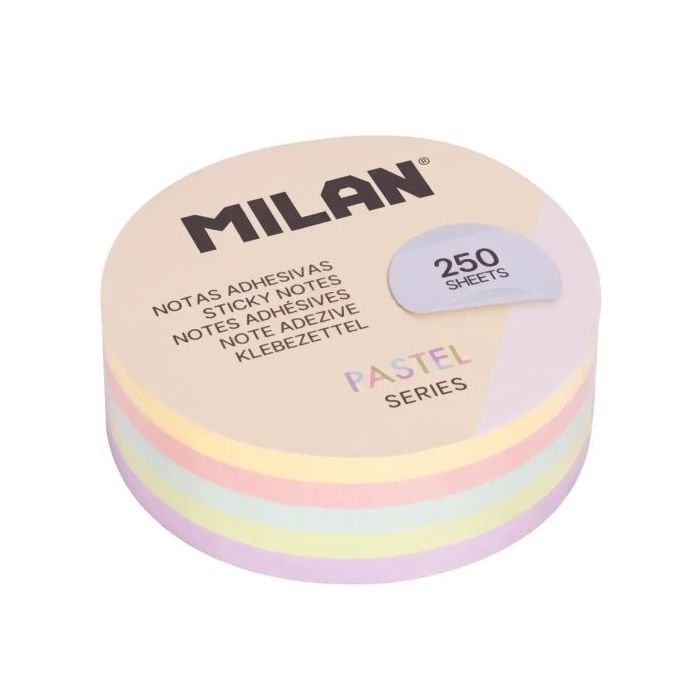 Milan Pastel Bloc de 250 Notas Adhesivas Redondas  Ø 67mm - 50 Notas por Color - Colores Pastel Surtidos