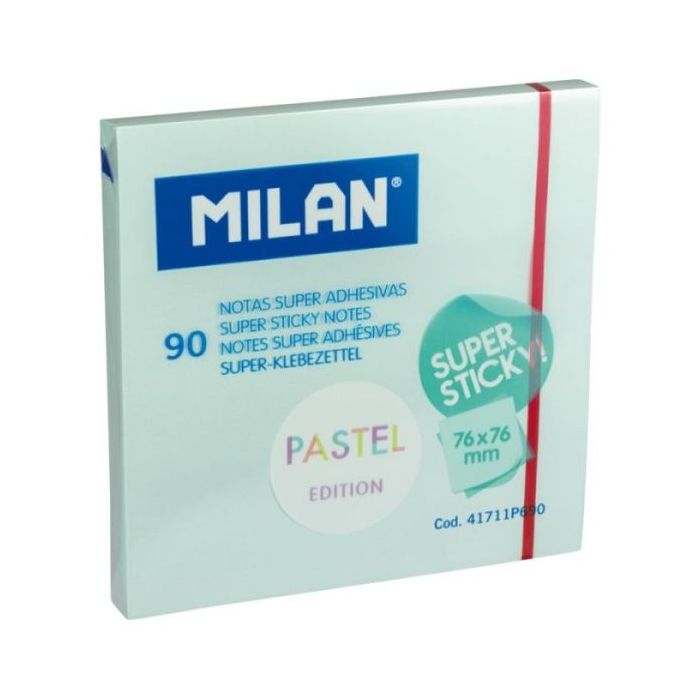 Milan Bloc de 90 Notas Super Adhesivas - Removibles - Mayor Permanencia - 76mm x 76mm - Color Azul Pastel