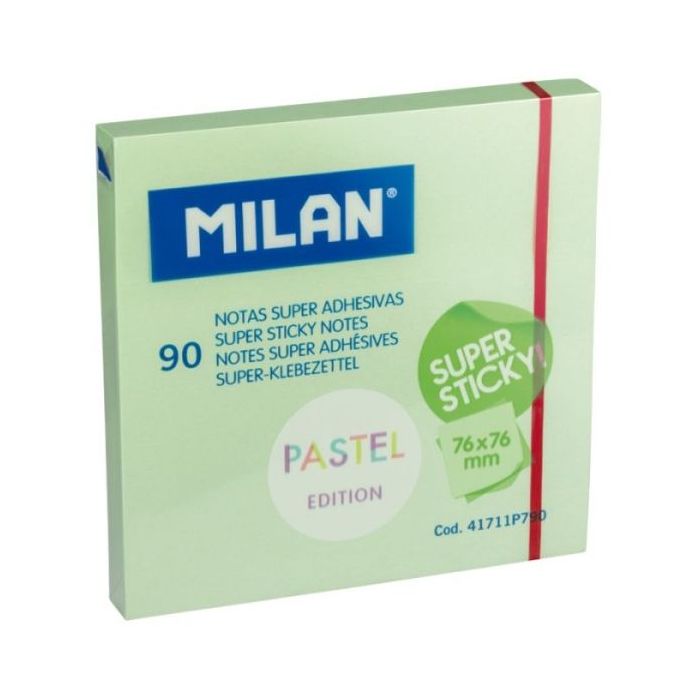 Milan Bloc de 90 Notas Super Adhesivas - Removibles - Mayor Permanencia - 76mm x 76mm - Color Verde Pastel