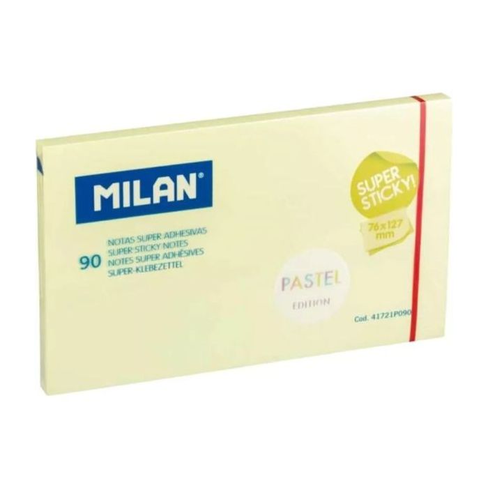 Milan Bloc de 90 Notas Super Adhesivas - Removibles - Mayor Permanencia - 76mm x 127mm - Color Amarillo Pastel