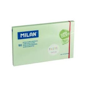 Milan Bloc de 90 Notas Super Adhesivas - Removibles - Mayor Permanencia - 76mm x 127mm - Color Verde Pastel