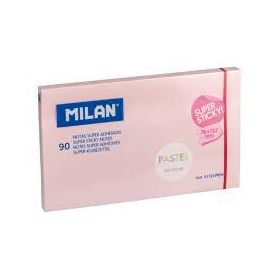 Milan Bloc de 90 Notas Super Adhesivas - Removibles - Mayor Permanencia - 76mm x 127mm - Color Rosa Pastel
