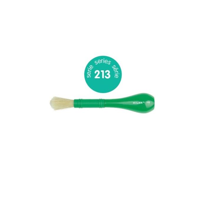 Milan 213 Pincel para Cola y Tempera - Cerda Natural Gruesa - Facil Agarre - Mango de Plastico Corto - Color Verde