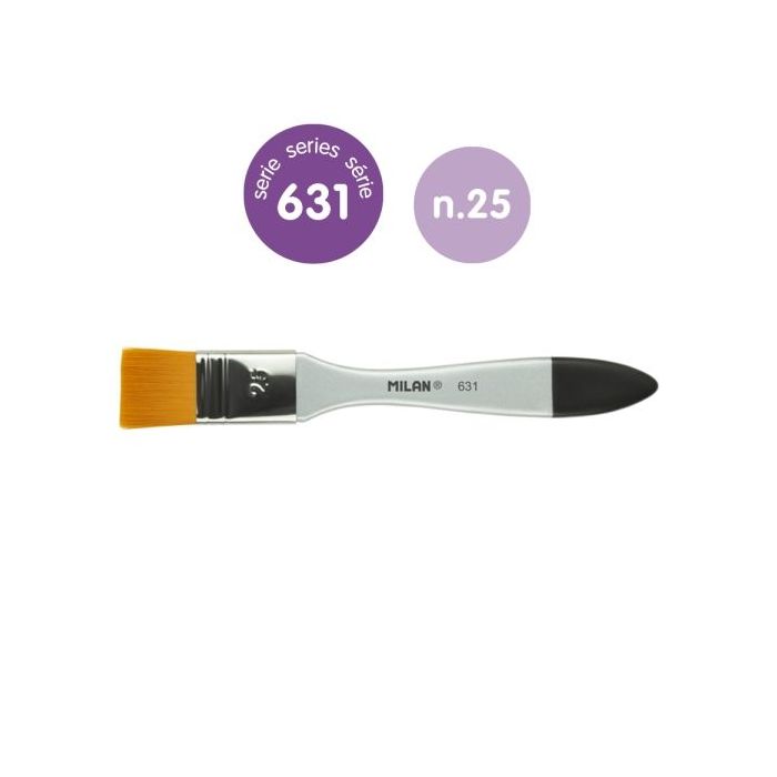 Milan 631 Premium Synthetic Paletina de 25mm - Pelo Sintetico - Mango de Madera Barnizada - Color Plata