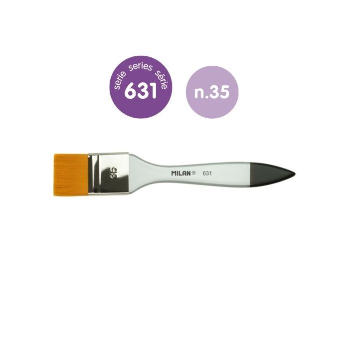 Milan 631 Premium Synthetic Paletina de 35mm - Pelo Sintetico - Mango de Madera Barnizada - Color Plata