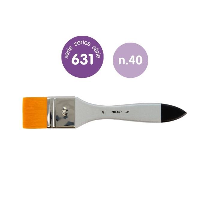 Milan 631 Premium Synthetic Paletina de 40mm - Pelo Sintetico - Mango de Madera Barnizada - Color Plata