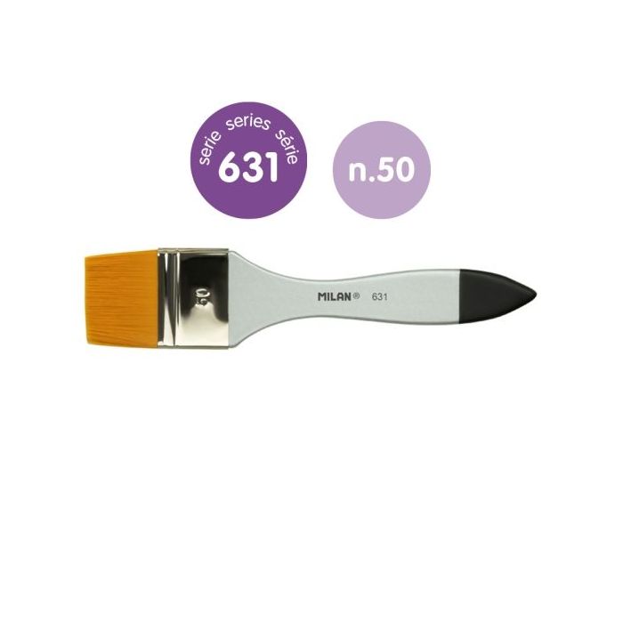 Milan 631 Premium Synthetic Paletina de 50mm - Pelo Sintetico - Mango de Madera Barnizada - Color Plata