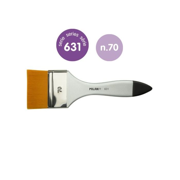 Milan 631 Premium Synthetic Paletina de 70mm - Pelo Sintetico - Mango de Madera Barnizada - Color Plata