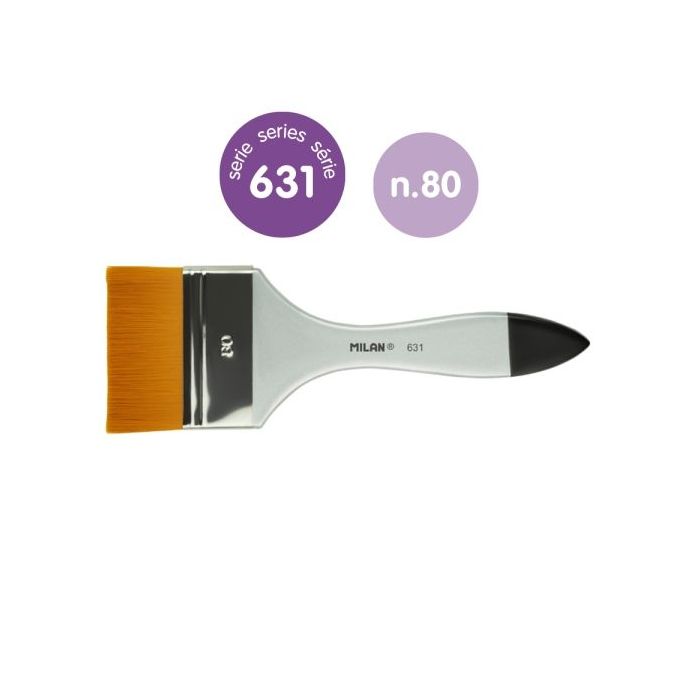 Milan 631 Premium Synthetic Paletina de 80mm - Pelo Sintetico - Mango de Madera Barnizada - Color Plata